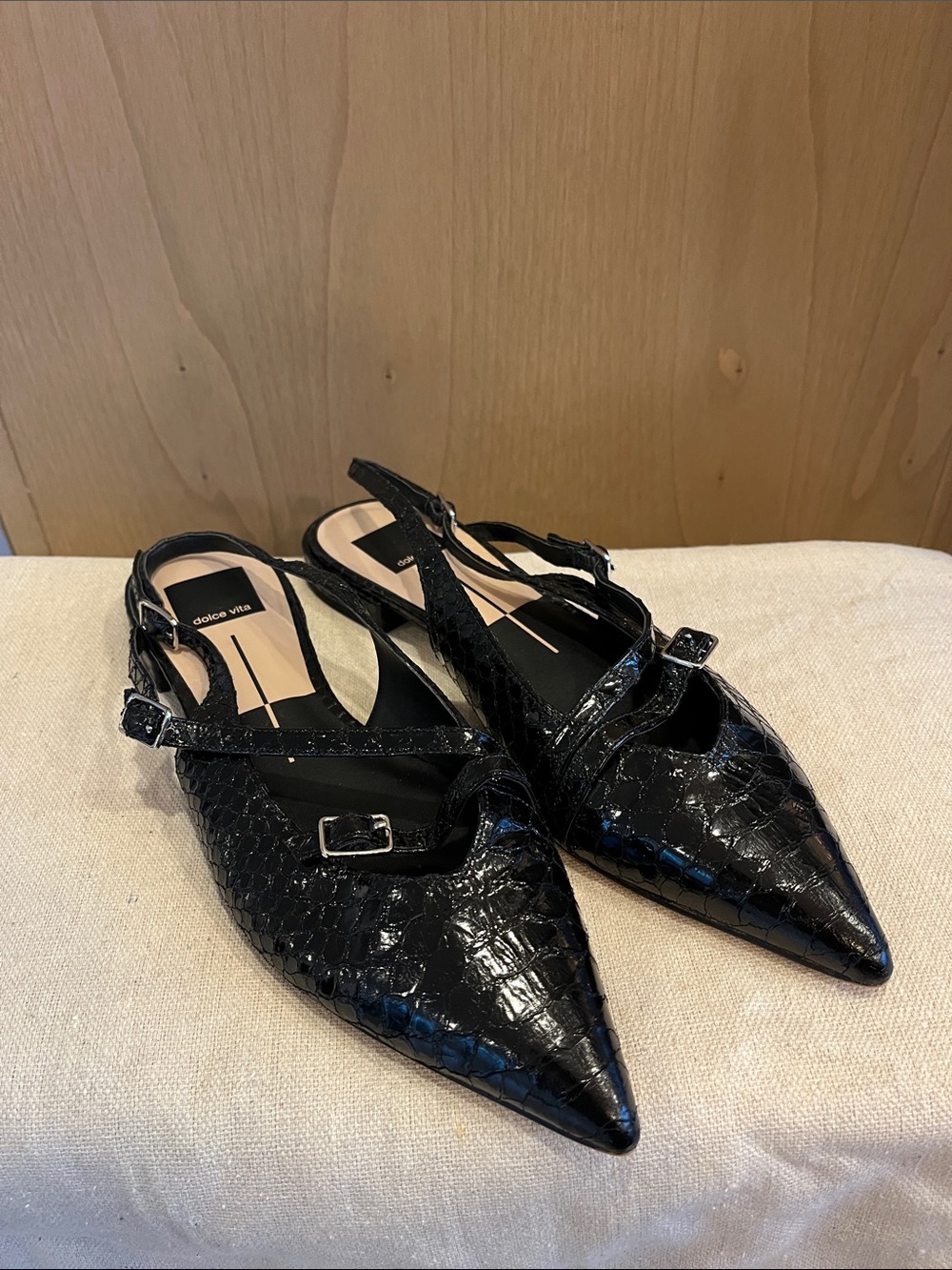 Dolce Vita Snakeskin Pointed Toe Slingback Flats